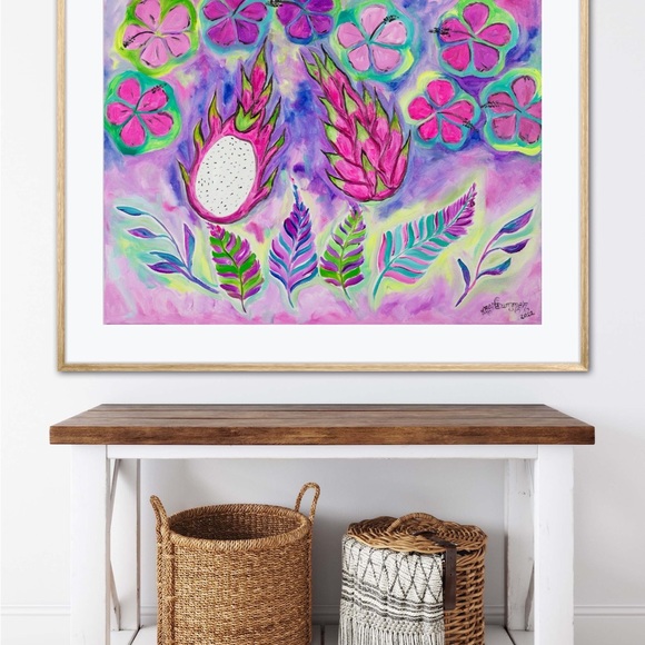 Dragonfruit Hibiscus Fine Art Print Oil Painting beach tropical island decor - Picture 7 of 9